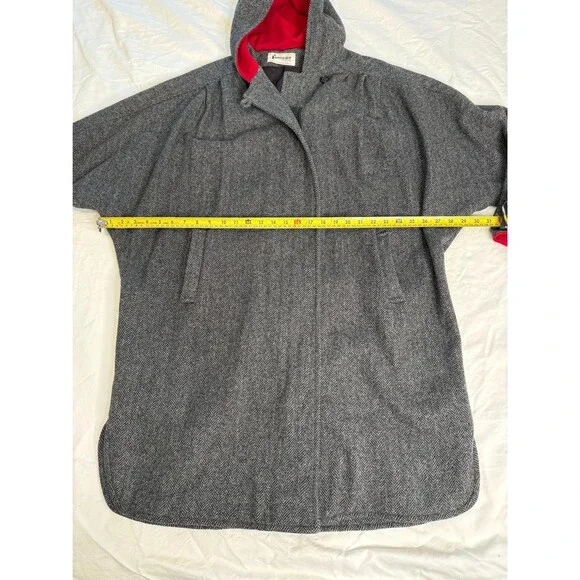 Vintage 90s Wool Hooded Swing Coat Cocoon Dolman Herringbone Small - Picture 13 of 14
